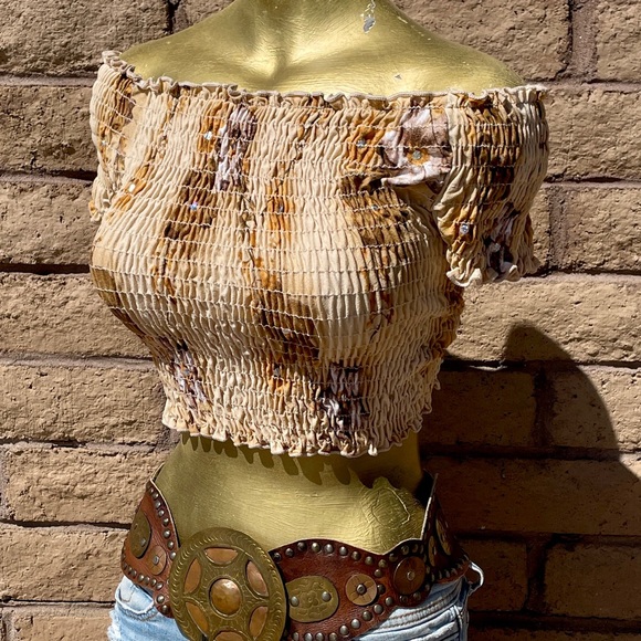 SANS SOUCI Sequin Camo OFF SHOULDER Stretch Fit Crop TOP O/S As-Is - Picture 7 of 16